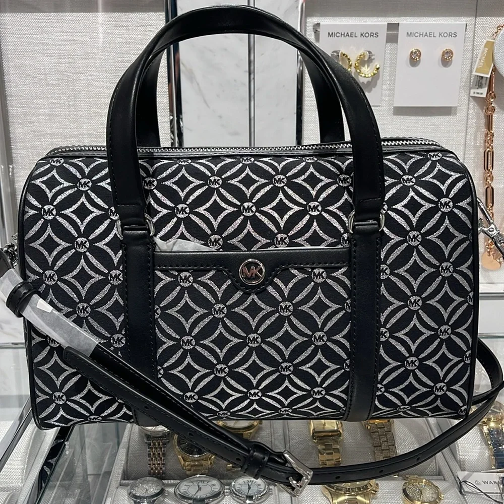 MICHAEL KORS JST TRAVEL MEDIUM DUFFLE SATCHEL SHOULDER CROSSBODY BAG MK BLACK